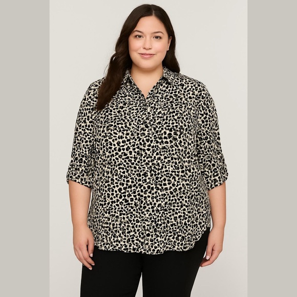 Jones New York Tops - Jones New York Leopard Print Button Down Shirt Black White